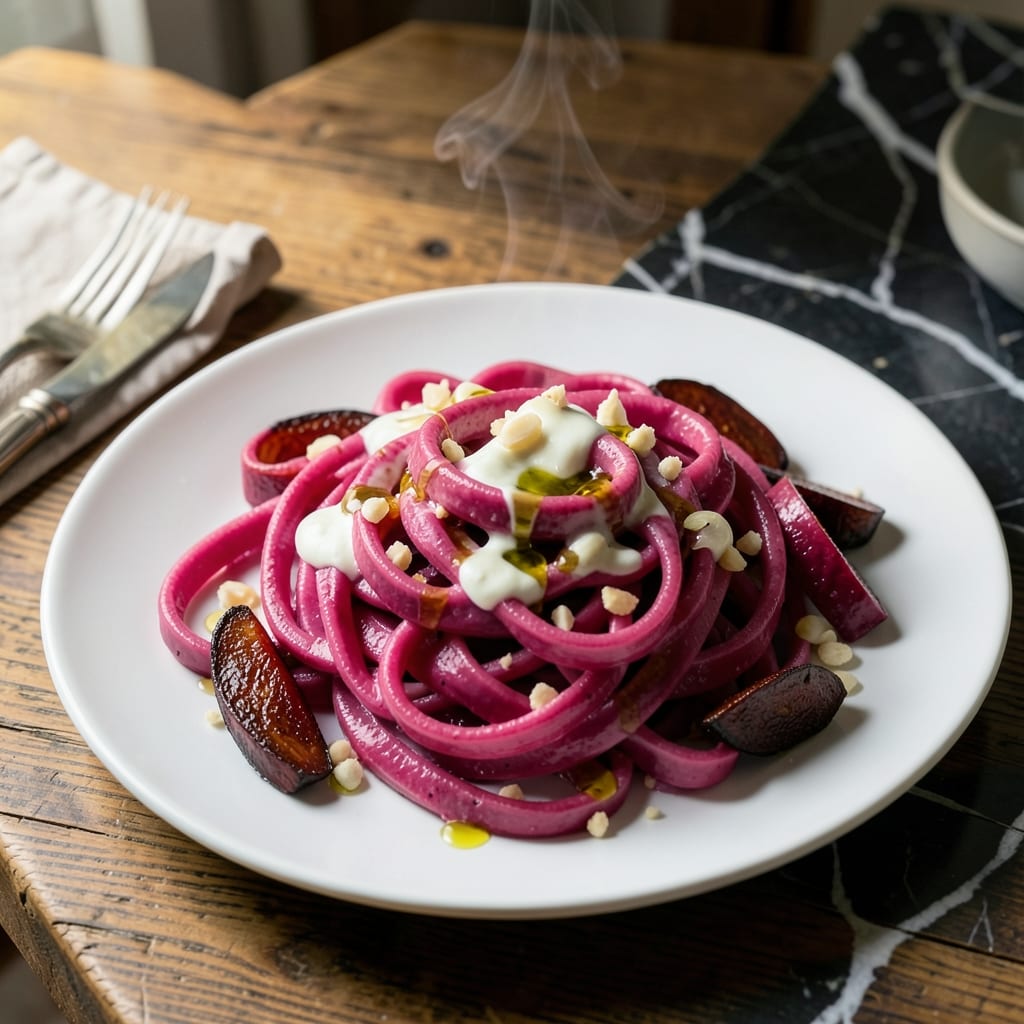 Complete pink pasta recipe veg overview image