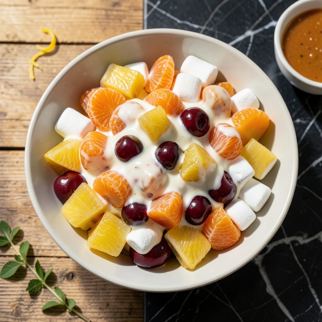 Visual representation of Pioneer Woman Ambrosia Salad Recipe: Retro Creamy Fruit Medley