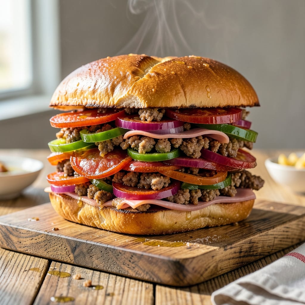 Pizza Hut Supreme Sandwich Recipe: Copycat Layers of Meaty Cheesy Goodness illustration with key details
