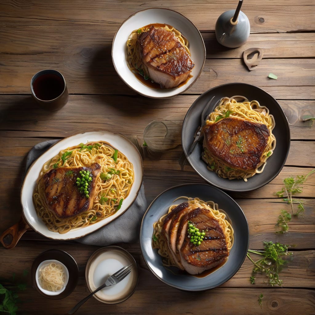 Comprehensive pork chops and noodles recipe visual reference