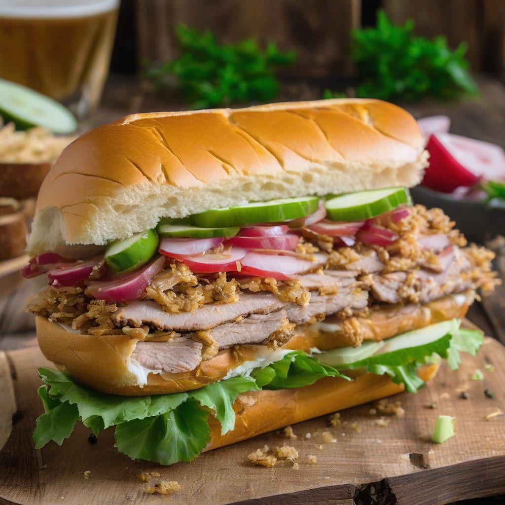 pork roll sandwich recipe illustration with key details