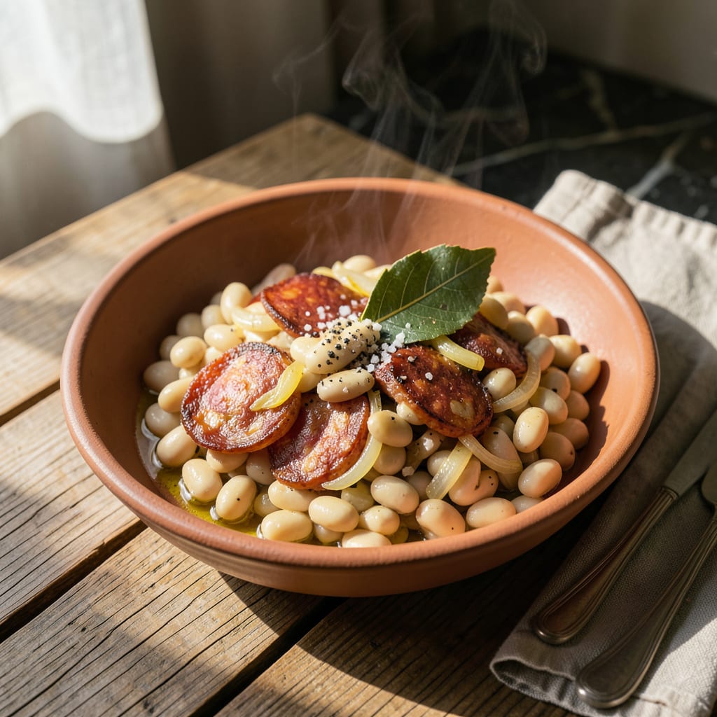 Portuguese Favas Recipe: Rustic White Beans With Smoky Chorizo example with annotations