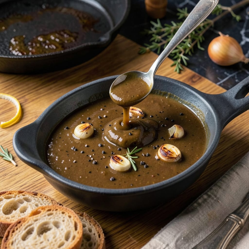 Prime Rib Gravy Recipe: Rich Au Jus Depth With Roasted Garlic Finish example with annotations