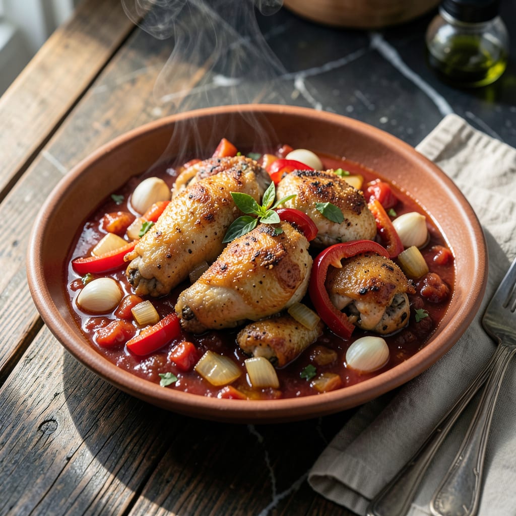 Rao's Chicken Cacciatore Recipe: Rustic Italian Hunter Style Stew illustration with key details