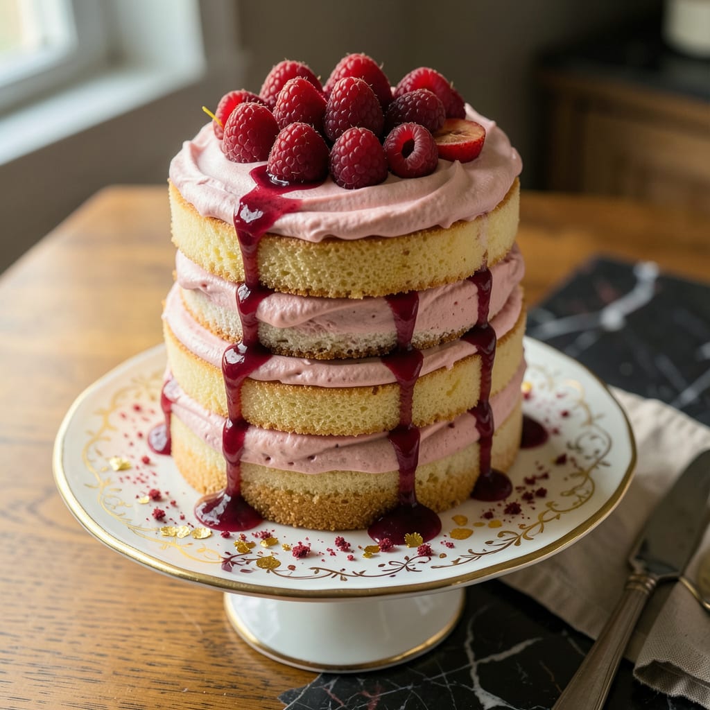 Raspberry Elegance Cake Recipe: Layers of Velvety Cream and Tart Berries