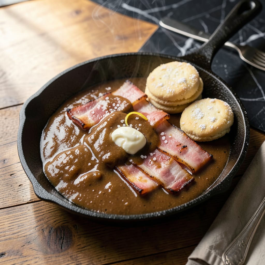 Red Eye Gravy: Smoky Coffee Infused Drizzle for Country Ham example with annotations