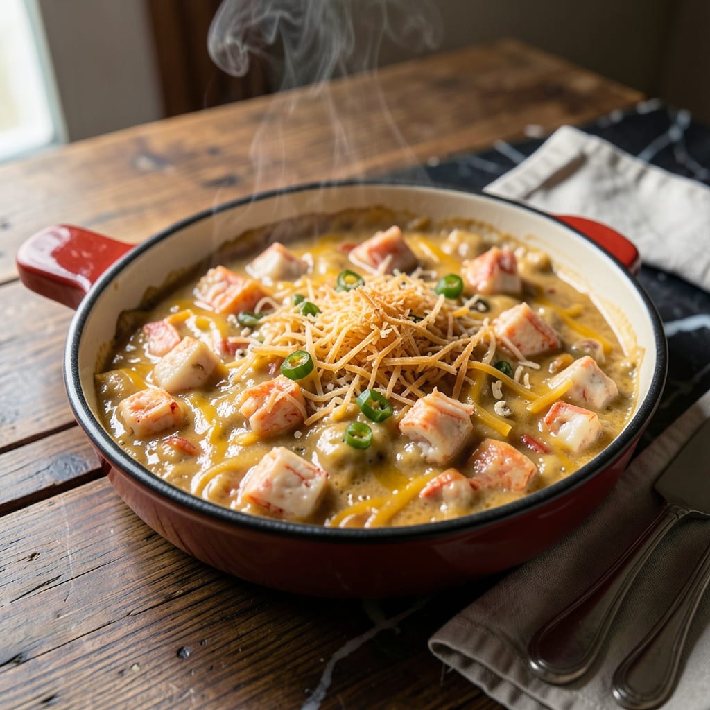 Red Lobster Crab Queso Dip Recipe: Cheesy Seafood Indulgence illustration with key details