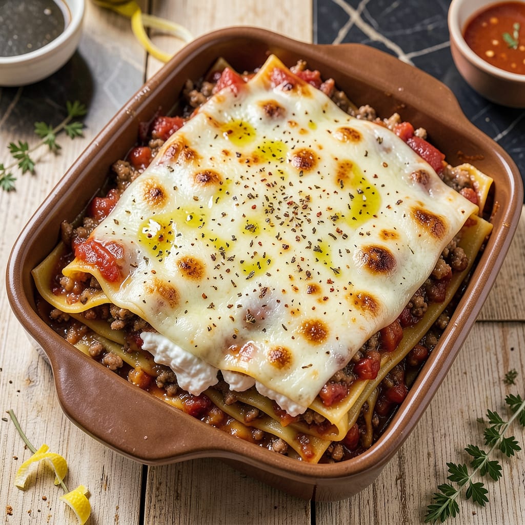 Visual representation of Ronco Lasagna Recipe: Layered Cheese and Meat for a Crowd Pleaser