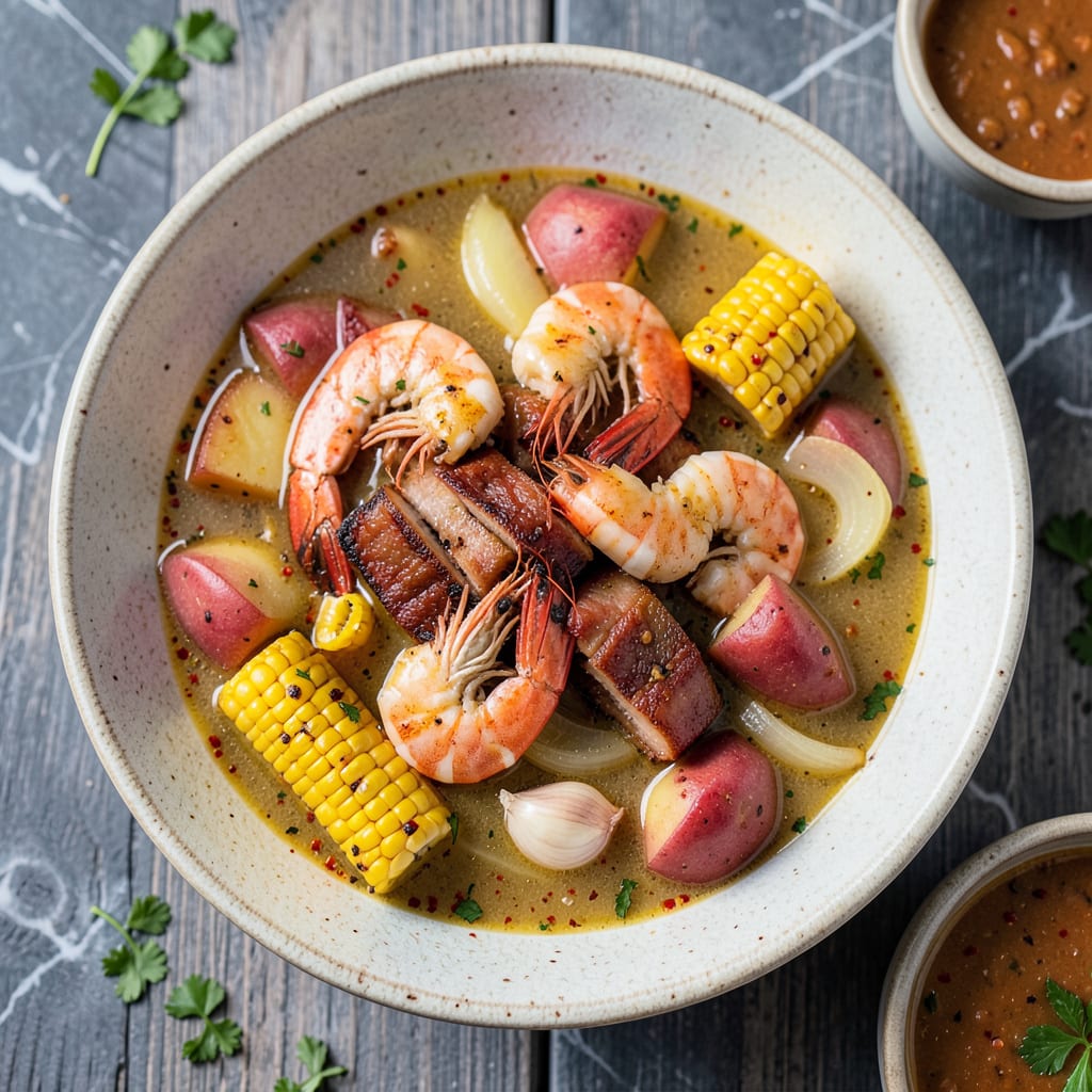 Seafood Boil Soup Recipe: Spicy Cajun Broth Packed With Shrimp and Sausage example with annotations