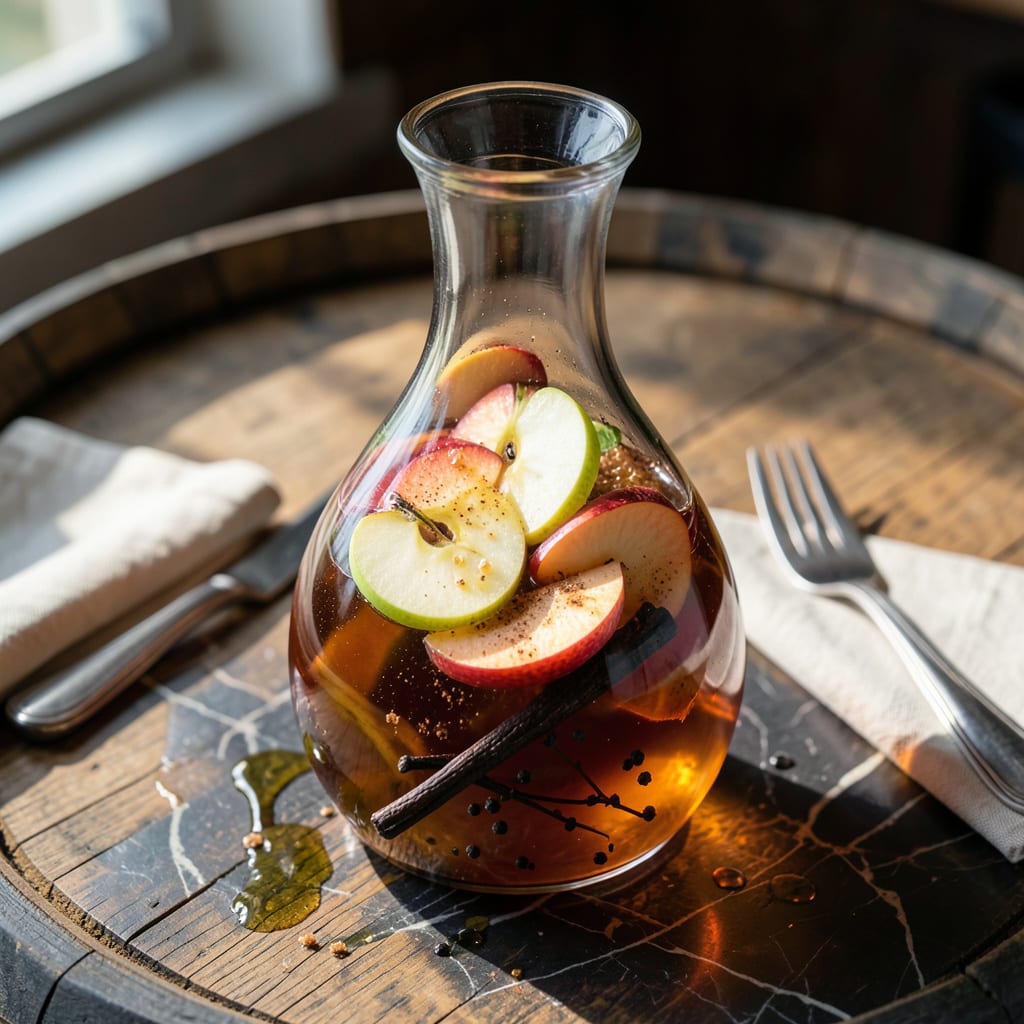 Seasons 52 Apple Bourbon Infusion Recipe: Sweet and Smoky Cocktail Enhancer illustration with key details