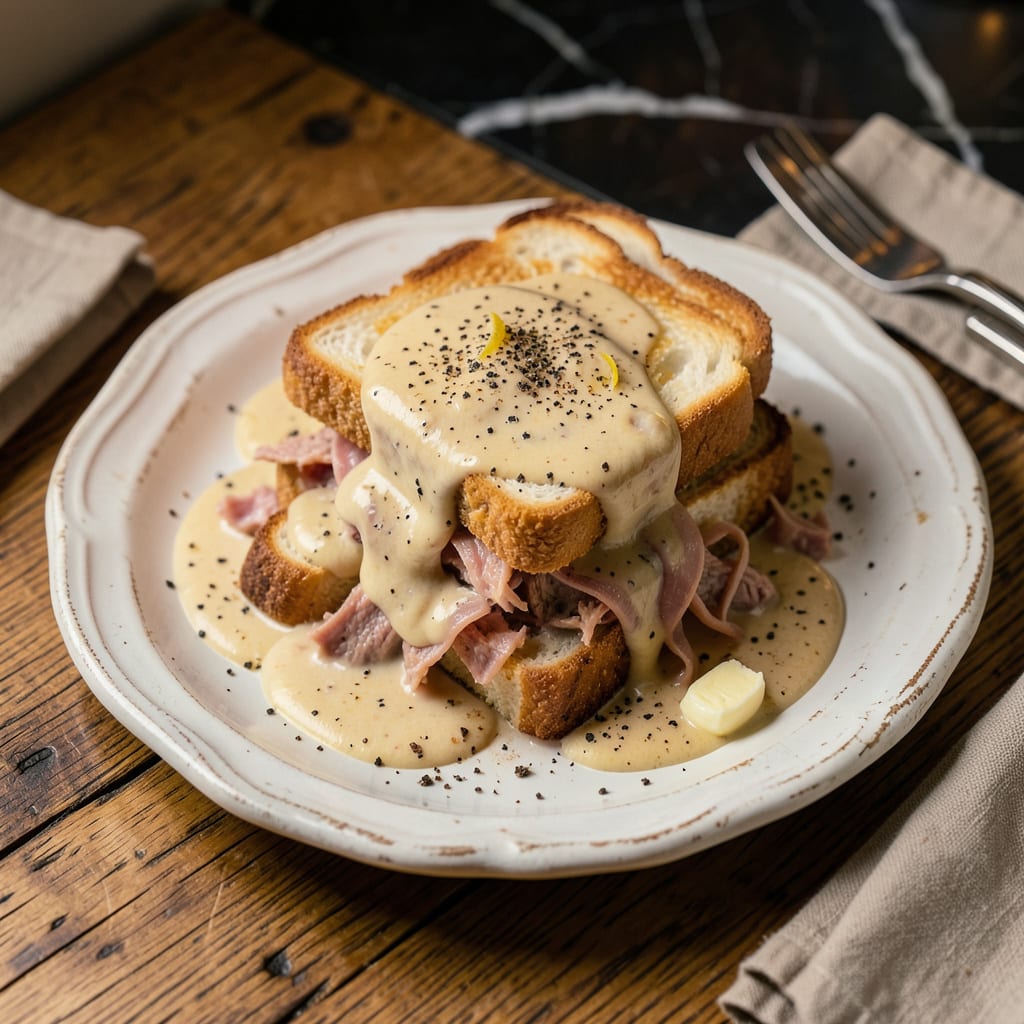 Shit on a Shingle Recipe: Creamy Beef Gravy Over Buttery Toast Points illustration with key details