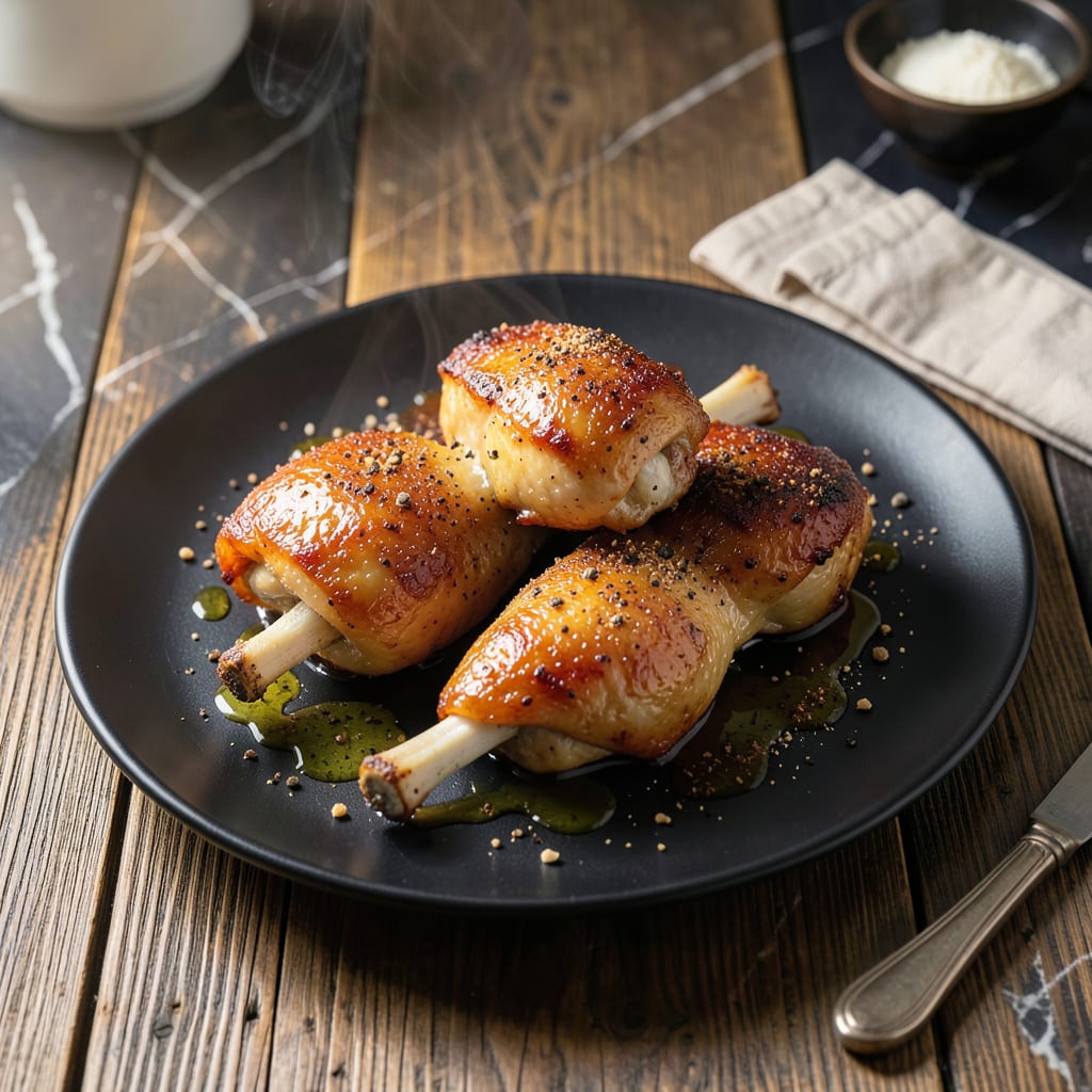 Complete skin on bone in chicken thighs recipe overview image