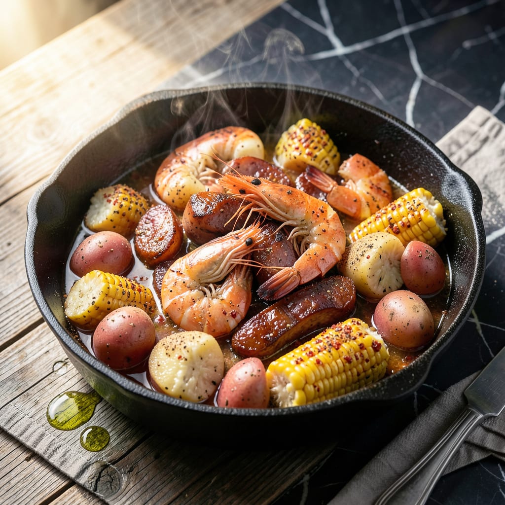 Visual representation of small seafood boil recipe