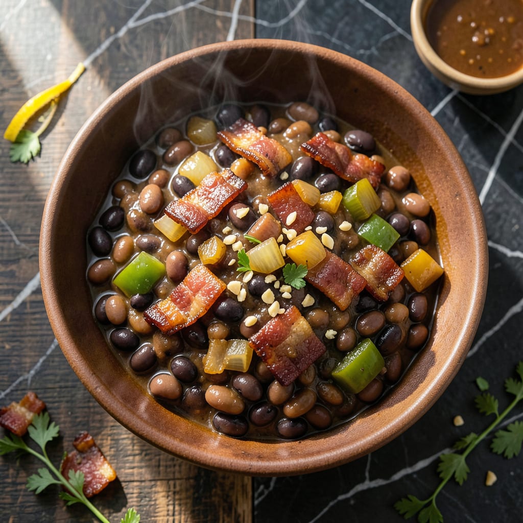 Smokey Bones Baked Beans Recipe: Smoky Sweetness With Bacon Depth illustration with key details