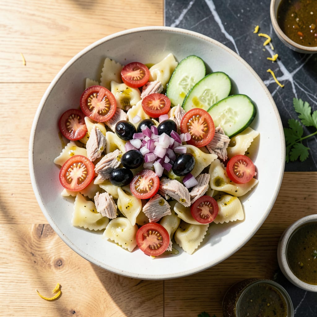 Visual representation of Souper Salad Tuna Pasta Recipe: Mediterranean Inspired One Bowl Meal