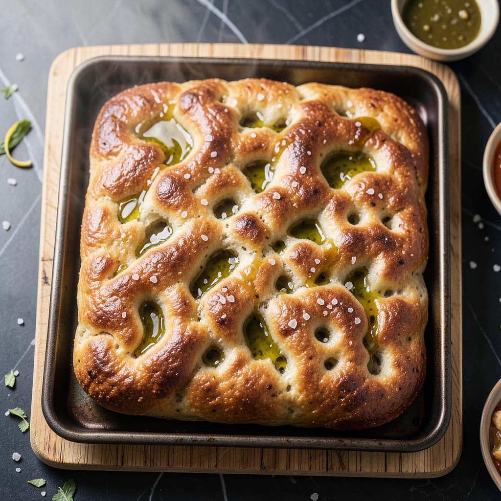 Sourdough Focaccia Bread Recipe: Alexandra’s Kitchen’s Dimpled Golden Crust example with annotations