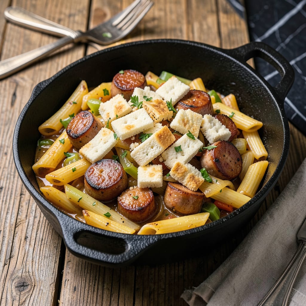 Visual representation of Stalekracker Pastalaya Recipe: Cajun Inspired One Pot Comfort With Smoky Sausage