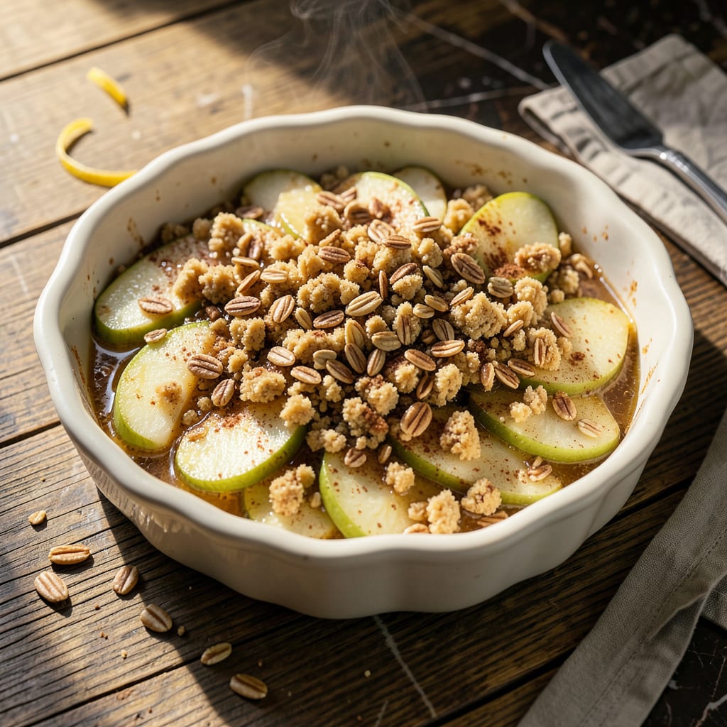 Stouffer’s Harvest Apples Copycat Recipe: Warm Cinnamon Bites With Oat Crumble Topping illustration with key details