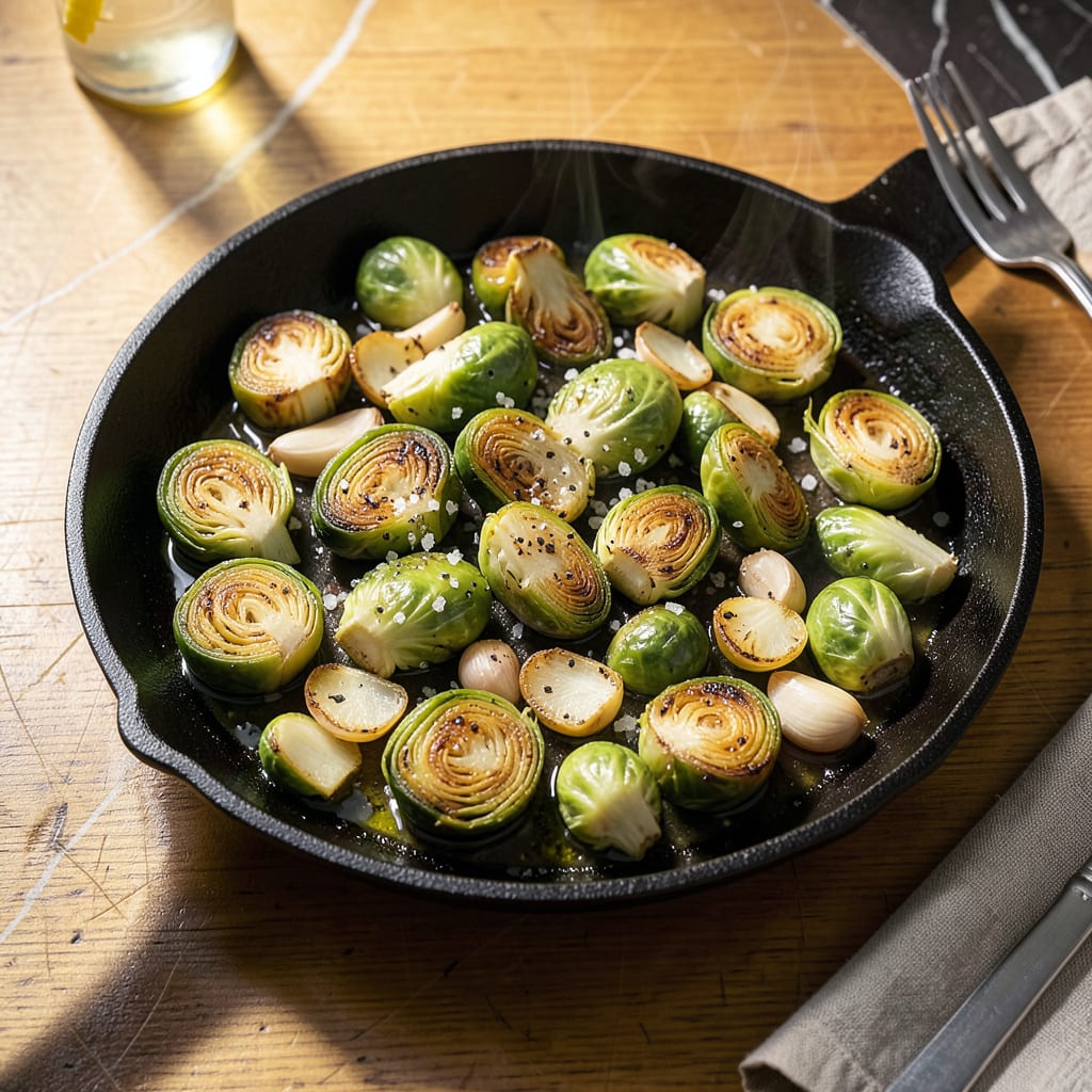Complete stove top brussel sprouts recipe overview image
