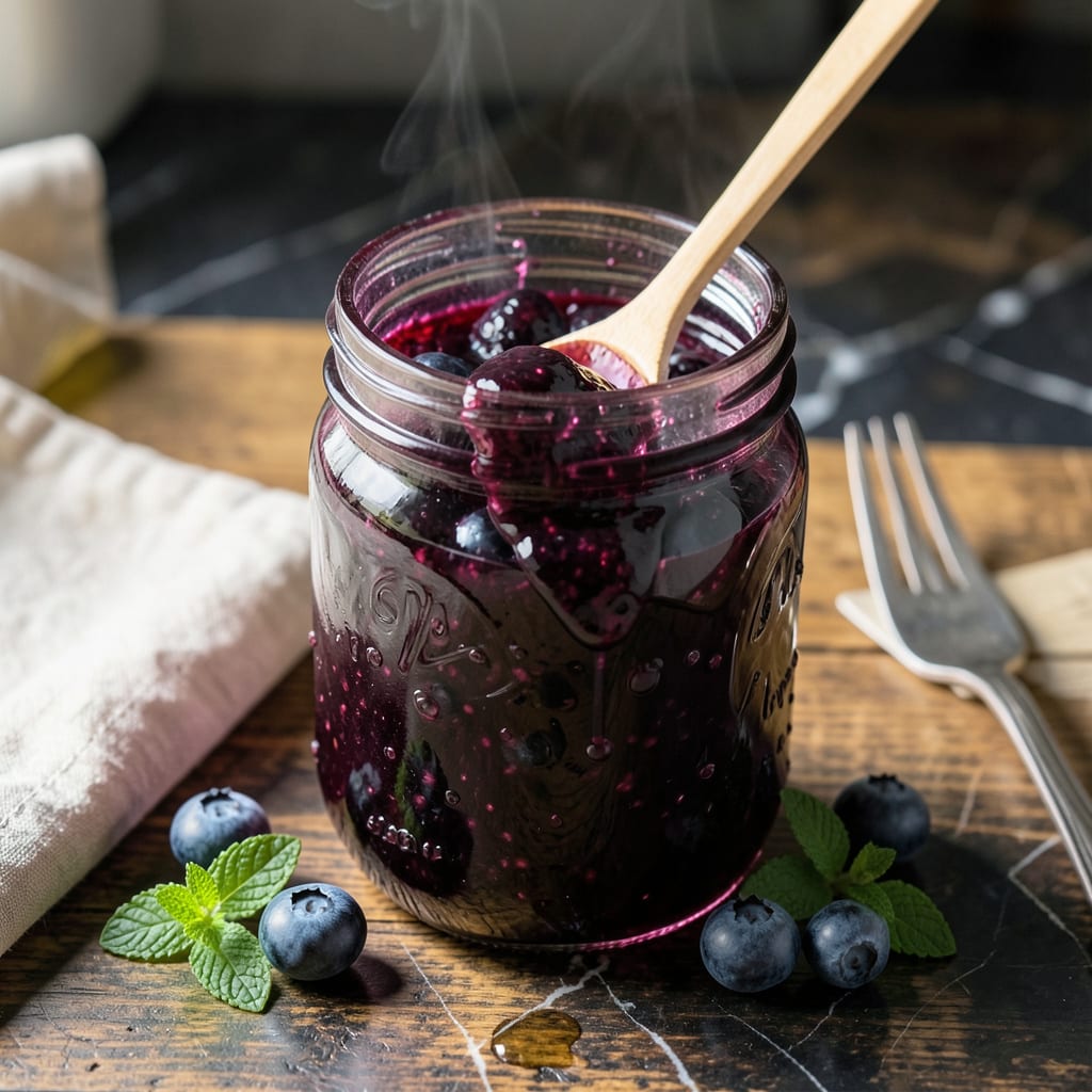 sure jell low sugar blueberry jam recipe illustration with key details