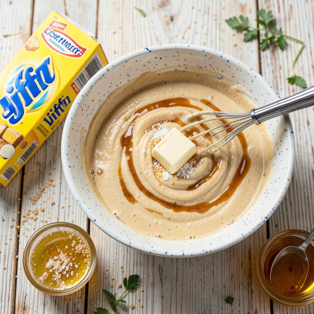 Sweet Jiffy Cornbread Recipe: Moist Crumb With Honey Butter Swirl example with annotations