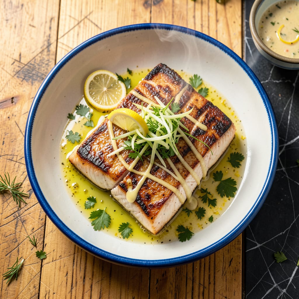 Visual representation of Swordfish Recipe: Grilled to Buttery Richness With Lemon Herb Crust
