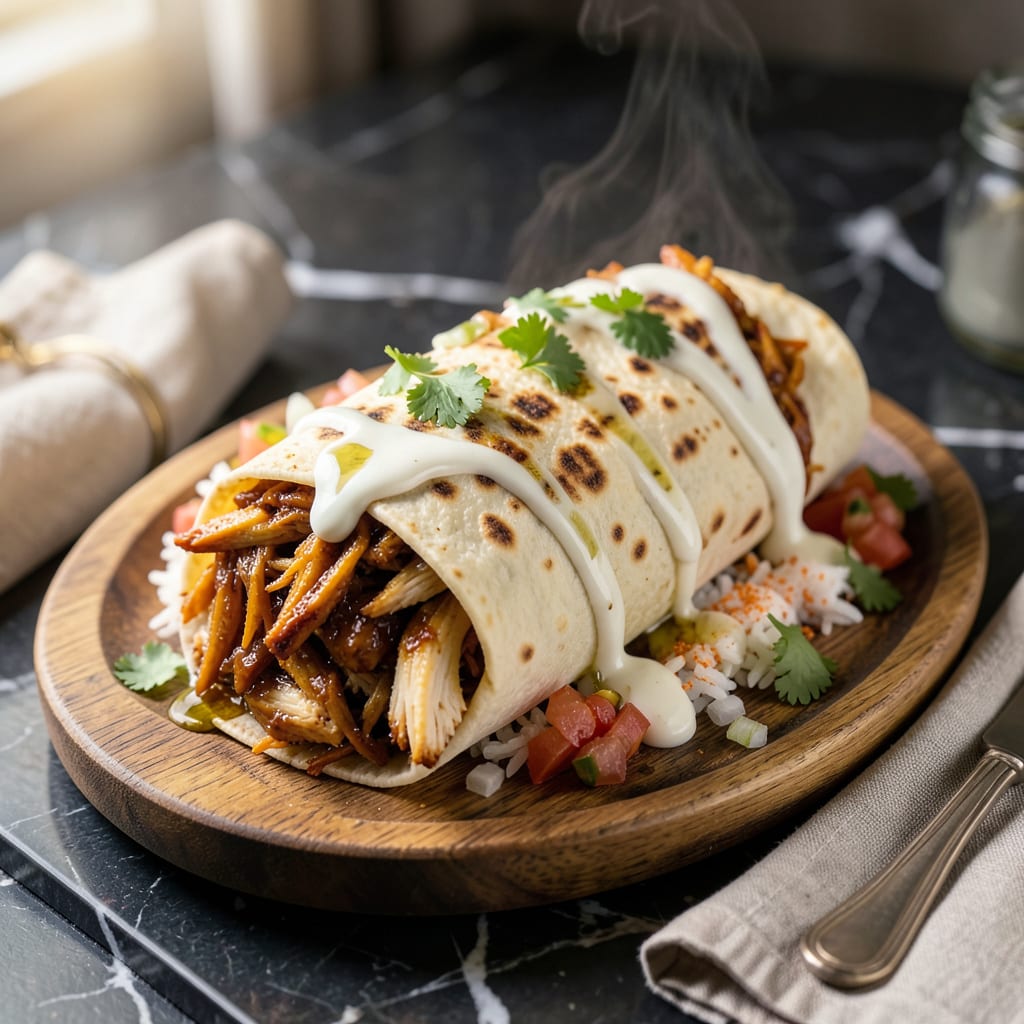 Taco Bell Shredded Chicken Burrito Recipe: Copycat Flavor at Home illustration with key details