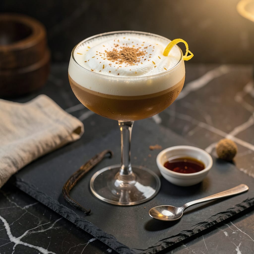 Visual representation of Tan Ferrari Drink Recipe: Creamy Espresso Cocktail With Vanilla Swirl