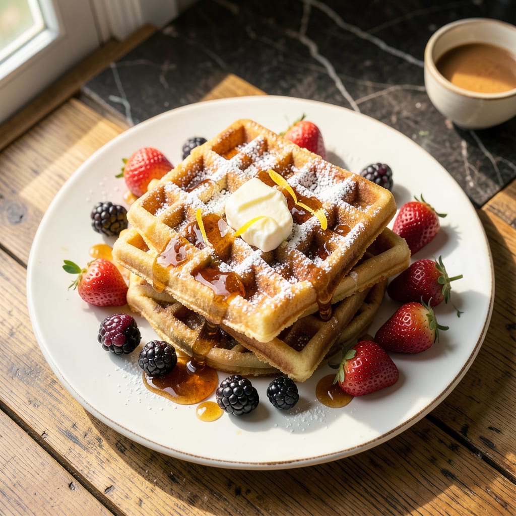 Thin Crispy Waffle Recipe: Golden Edges and Airy Centers illustration with key details