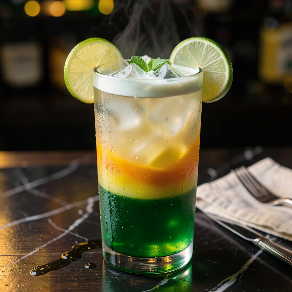 Tipsy Leprechaun Drink Applebee's Recipe: Green Minty Refreshment example with annotations