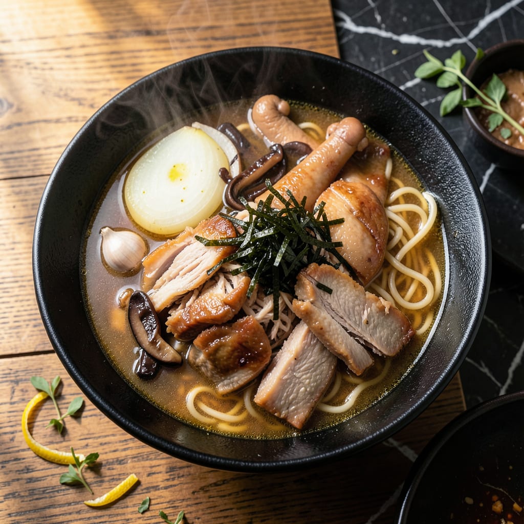 Comprehensive traditional chicken ramen recipe visual reference