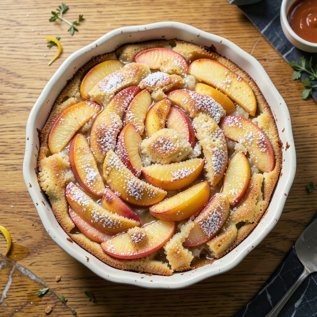 Trisha Yearwood's Peach Cobbler Recipe: Buttery Crust and Juicy Summer Peaches illustration with key details