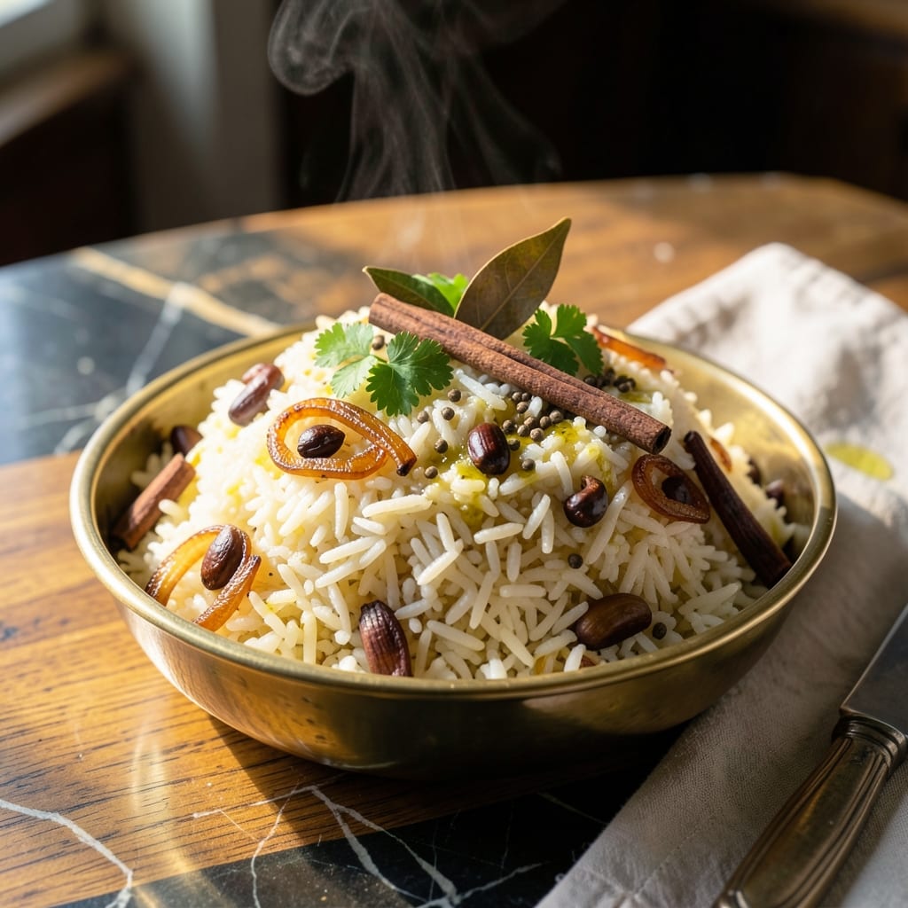 veg pulao recipe kerala style illustration with key details