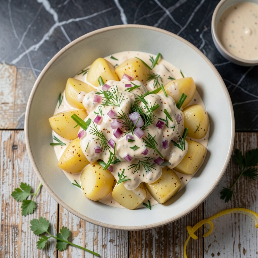 vegan potato salad recipe vegenaise example with annotations