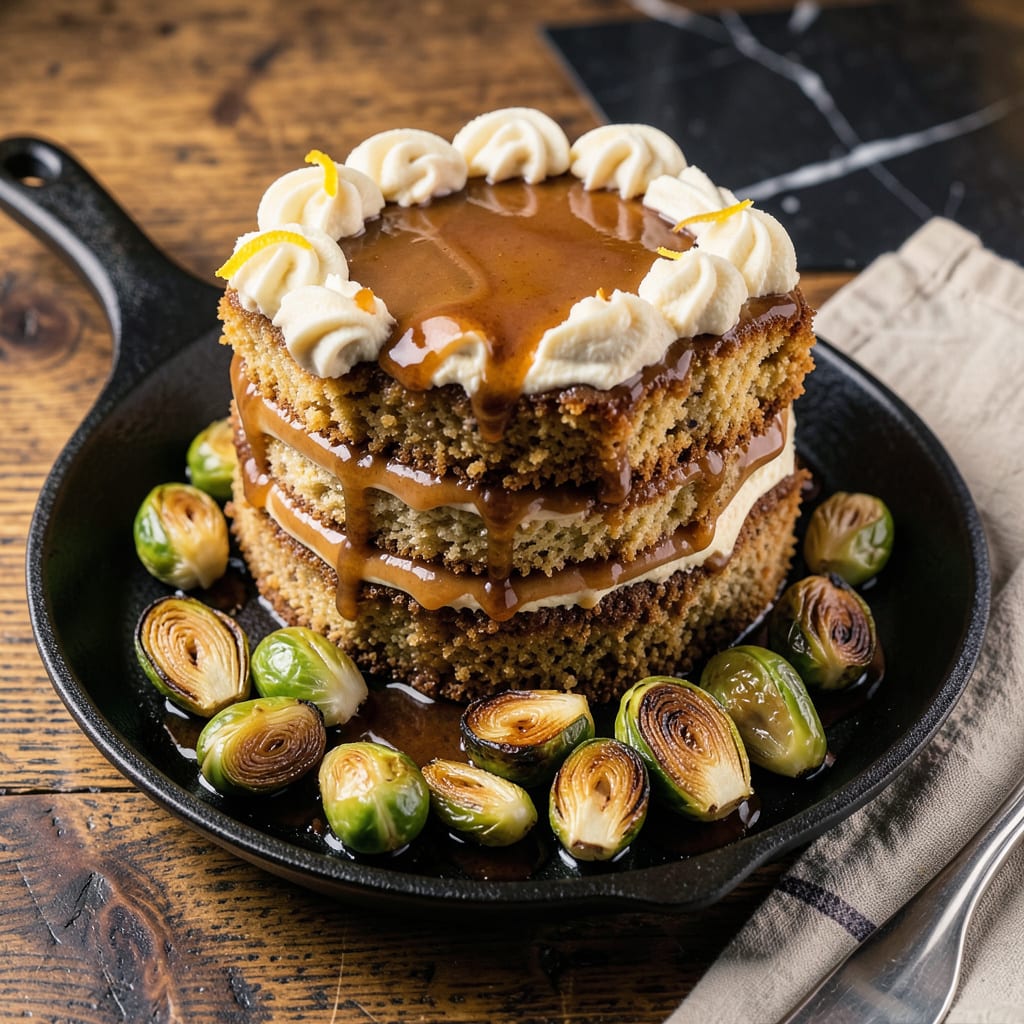 Whiskey Cake Brussels Sprouts Recipe: Sweet Meets Savory Holiday Showstopper illustration with key details