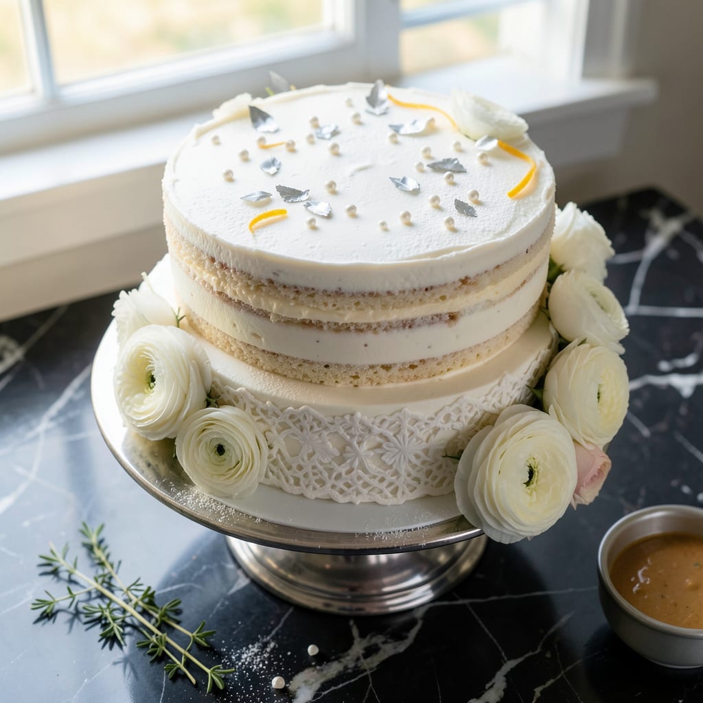 White Wedding Cake Recipe Using Box Mix: Elegant Layers With Bakery Style Frosting example with annotations