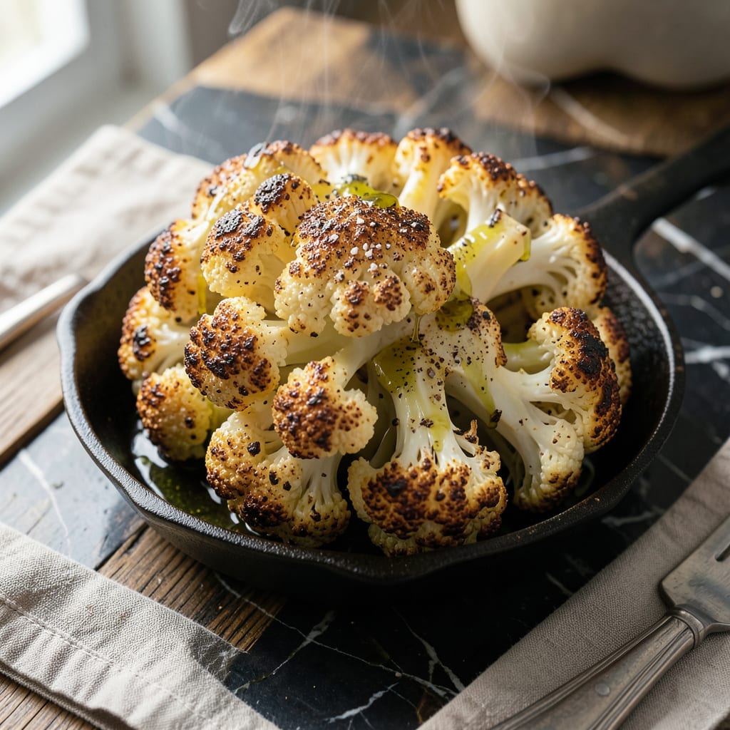 Complete whole head of cauliflower recipe overview image