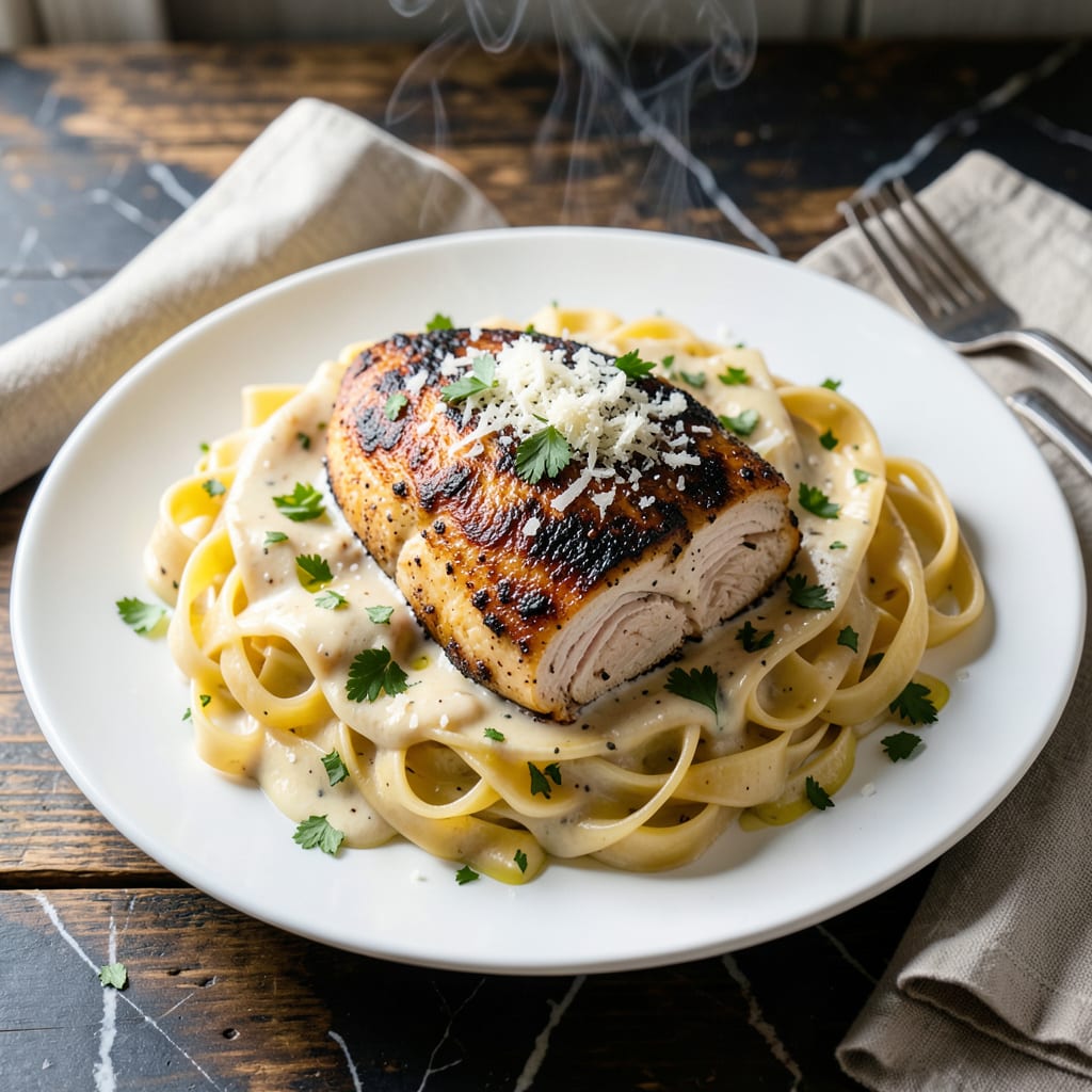 Zatarain's Blackened Chicken Alfredo Recipe: Spicy Cajun Pasta Twist example with annotations