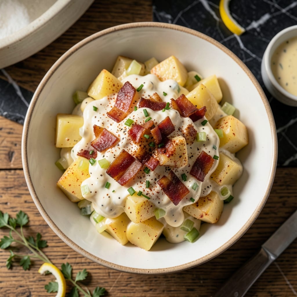 Grandma's German Potato Salad Recipe With Mayonnaise: Tangy Creaminess With Crispy Bacon Bites